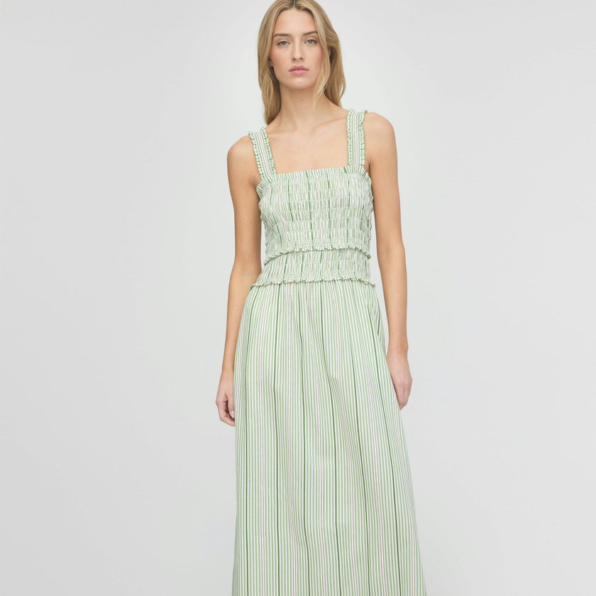 The Azalea Maxi Nap Dress - Green Jacquard Stripe