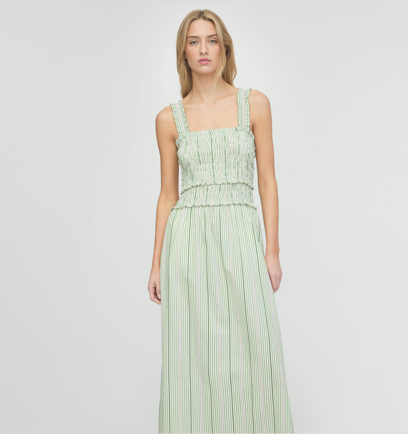 The Azalea Maxi Nap Dress - Green Jacquard Stripe