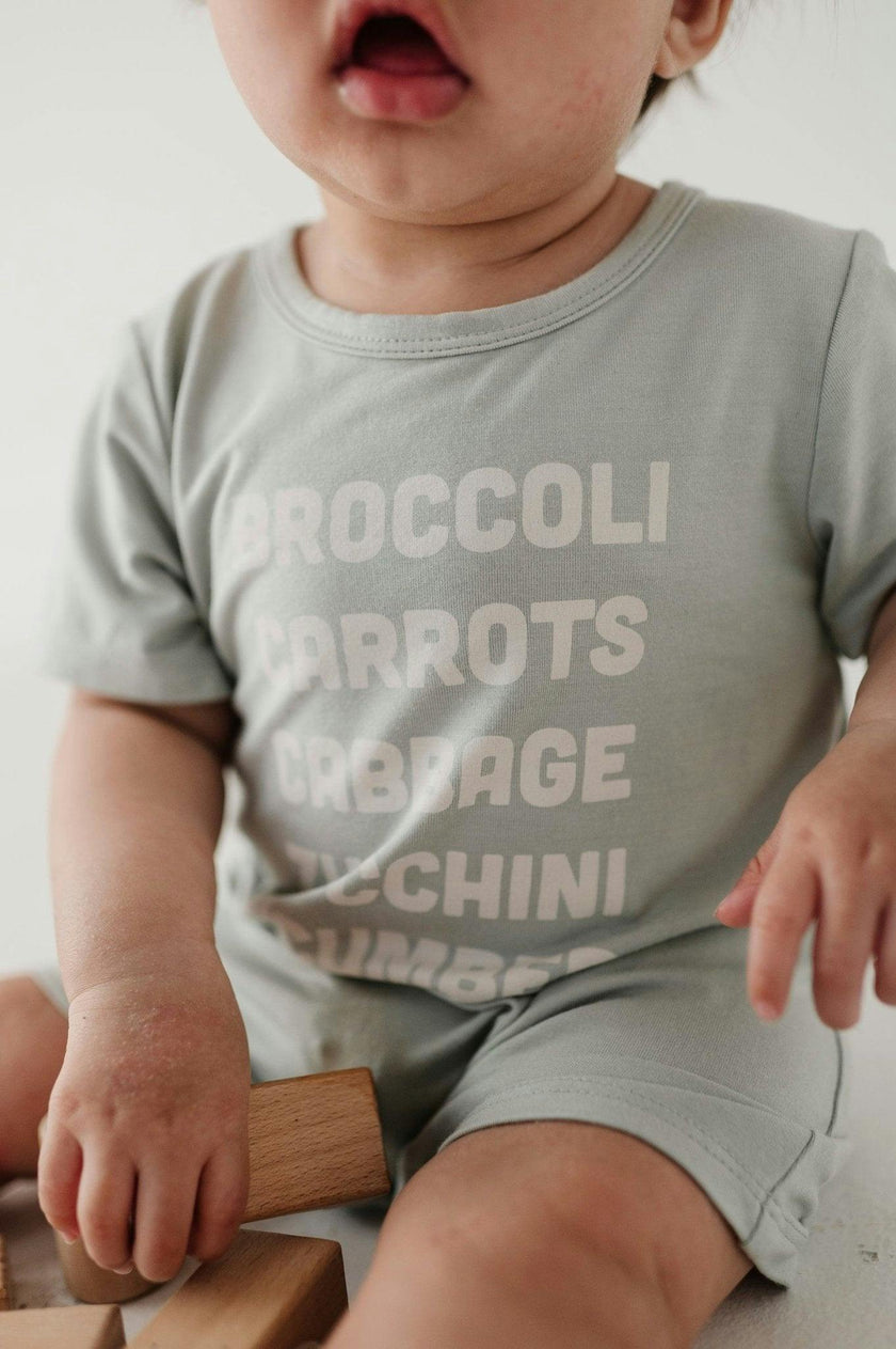 Baby Boy Short Sleeve Tee Romper in Broccoli Carrots