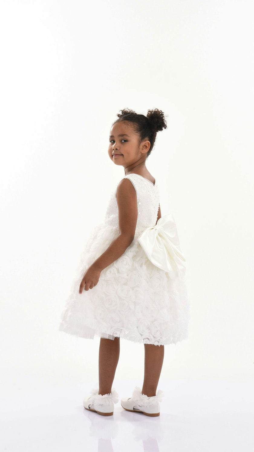White Kreisler Sequin Bow Rose Dress