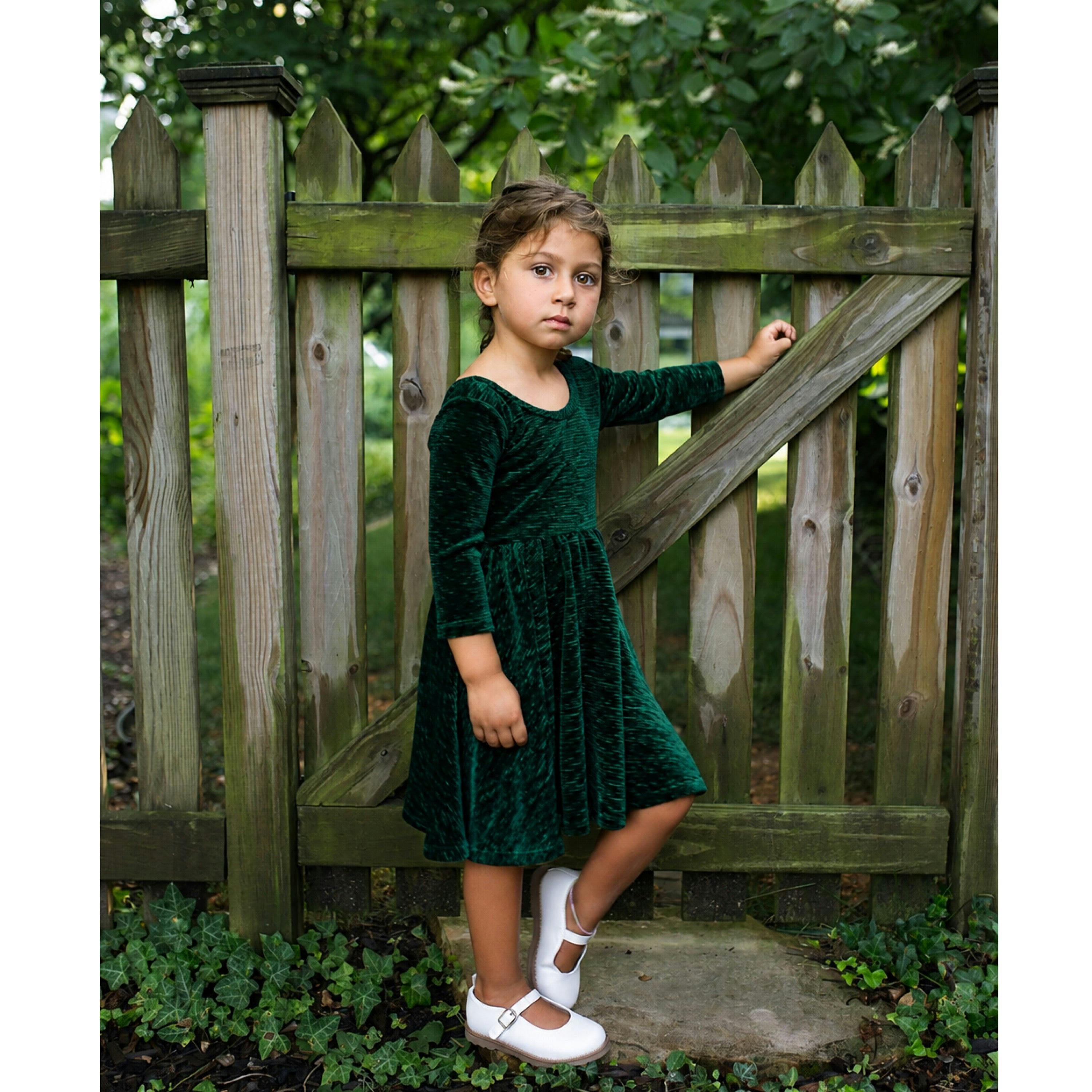 Holiday Twirly Dress in Emerald Bodre
