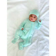 Bamboo Solid Footed Zippered Onesie, Pastel Mint Ice