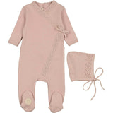 Knit Twist Footie & Hat Set Rose Smoke