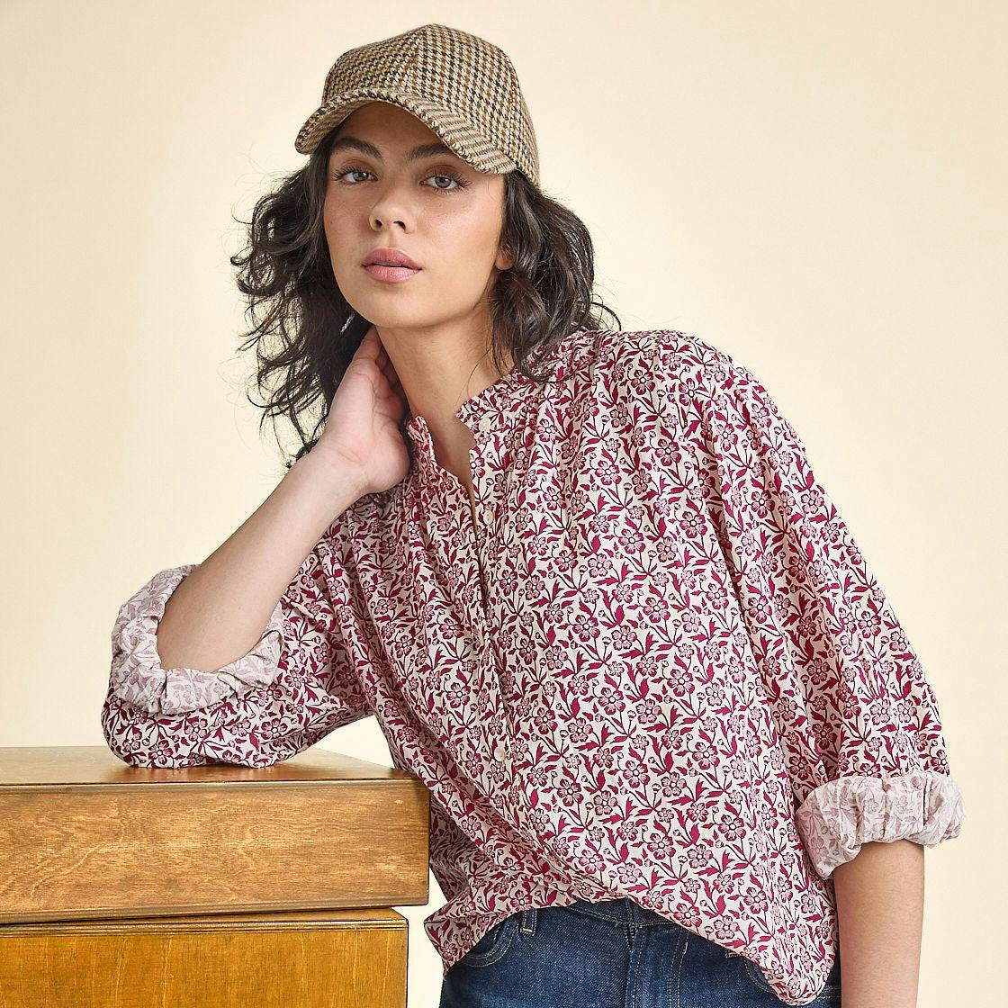 Womens Josephine Top - Burgundy Climbing Floral