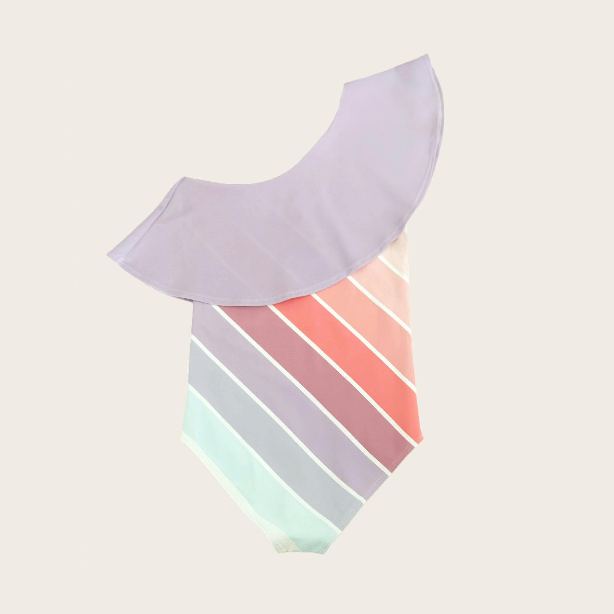 Coral Sea Rainbow One Shoulder Ruffle