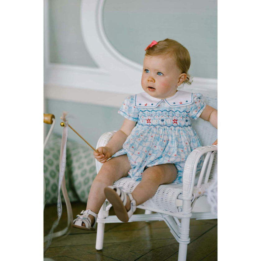 Riviera Blue Floral Smocked Bubble Romper