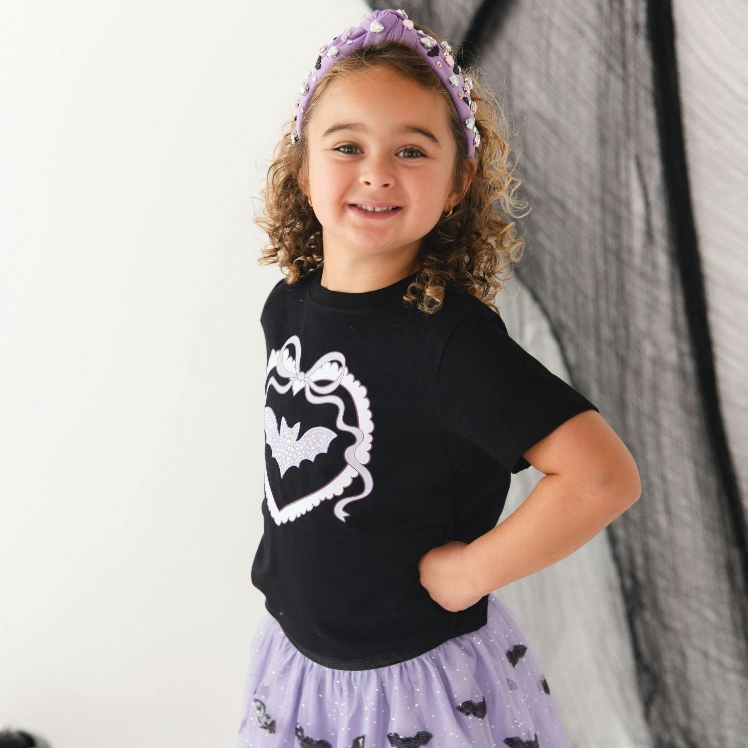 Rhinestone Bat Patch Halloween Short Sleeve T-Shirt