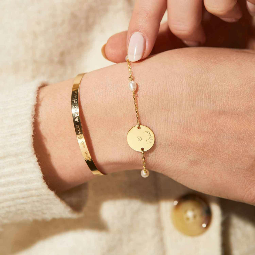 Personalized Pearl Pastille Chain Bracelet, 18k Rose Gold Plated
