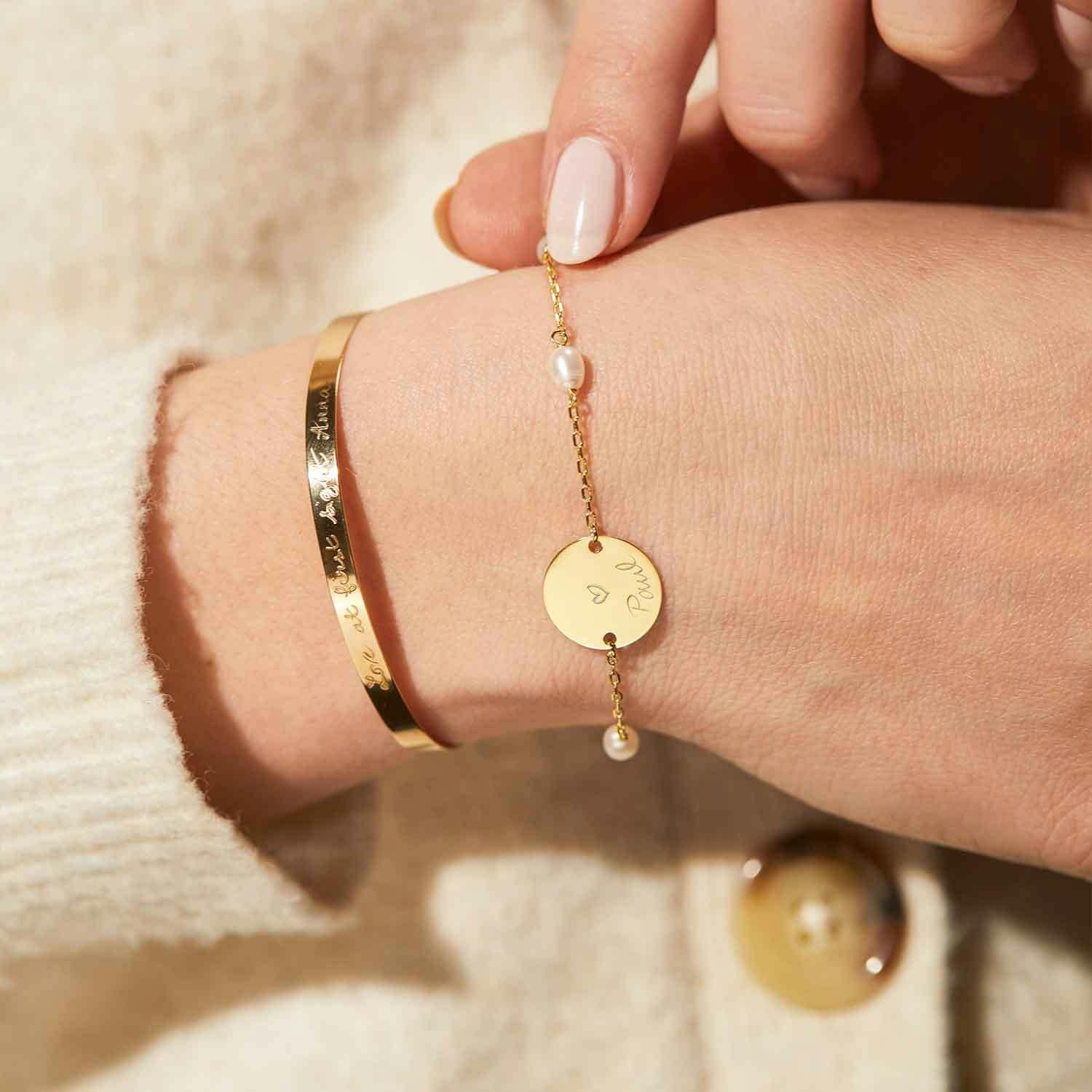 Personalized Pearl Pastille Chain Bracelet, 18k Rose Gold Plated