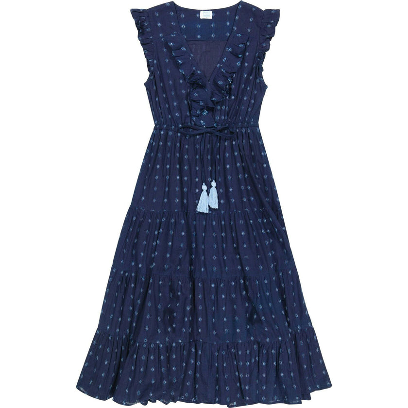 Giselle Women's Maxi Dress Navy Turquoise Ikat, Blue