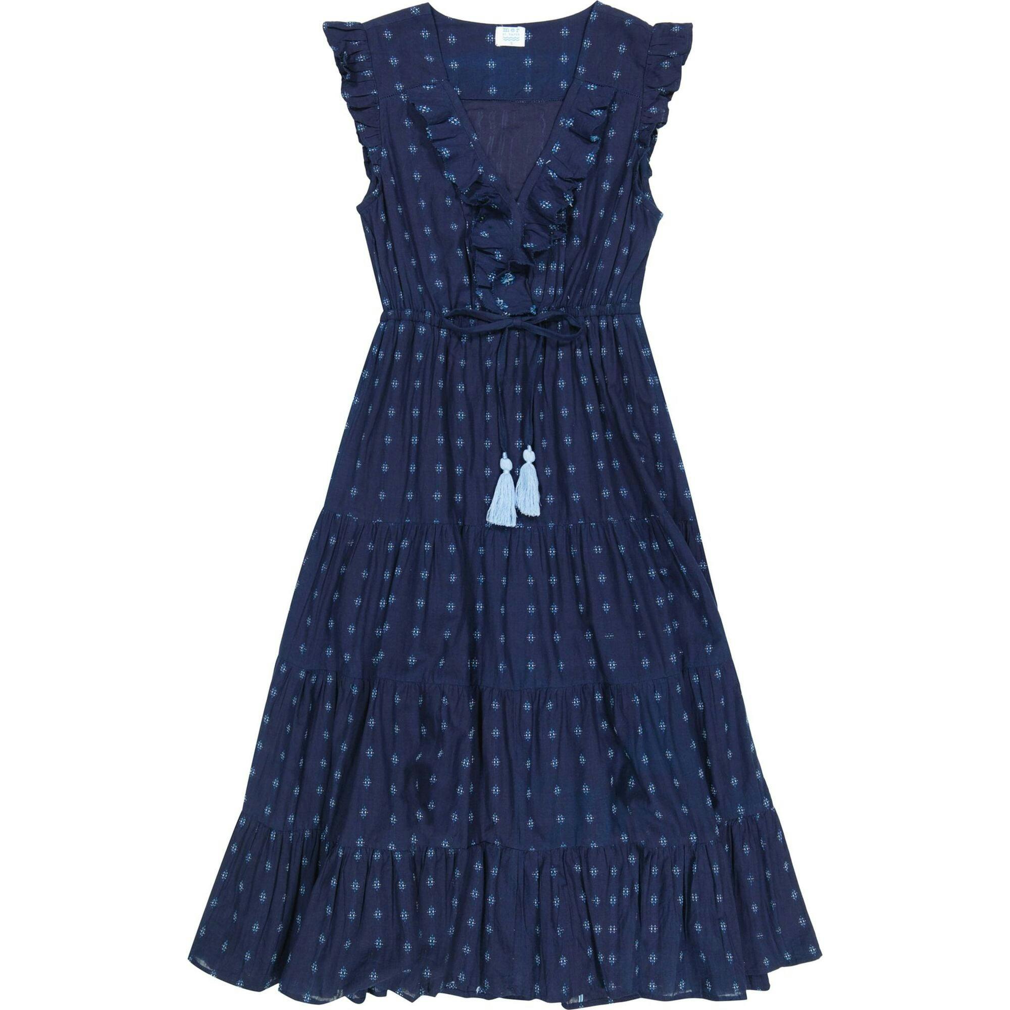 Giselle Women's Maxi Dress Navy Turquoise Ikat, Blue