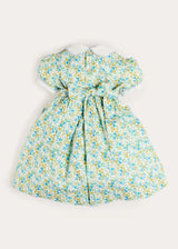Louisa Floral Hand Smocked Short Sleeve Dress in Blue (18mths- 10yrs)
