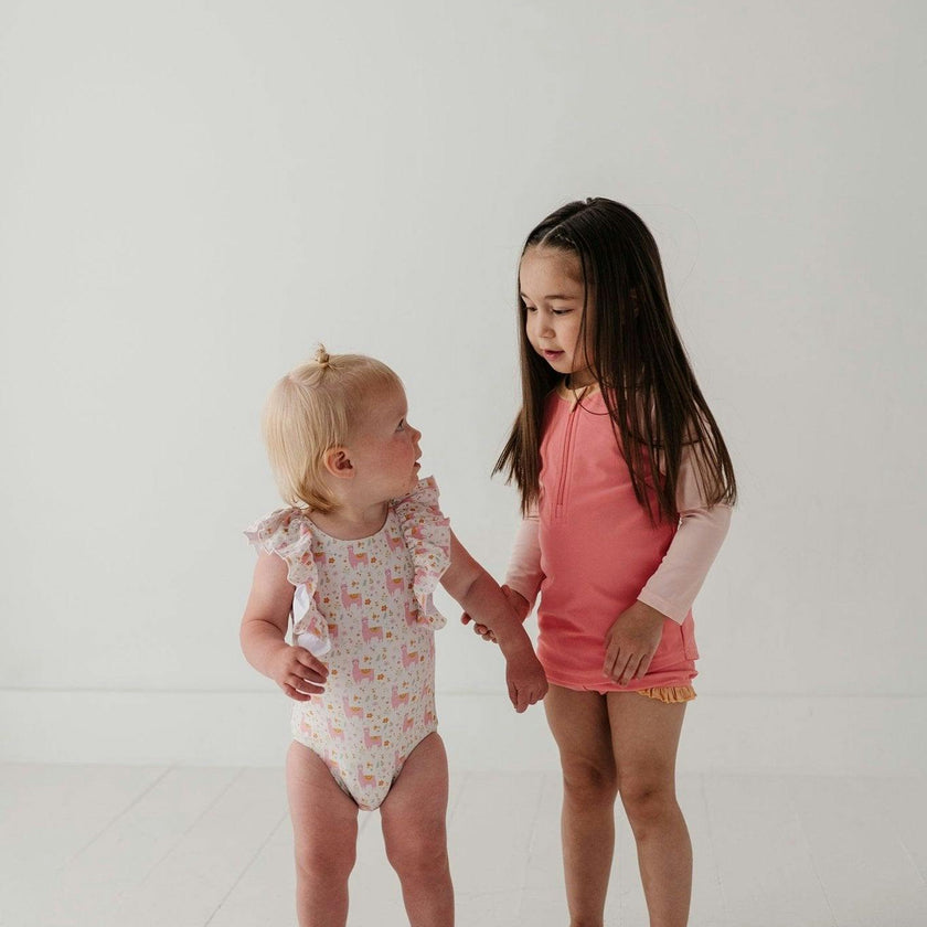 Girl's Zip Rash Guard Swimsuit