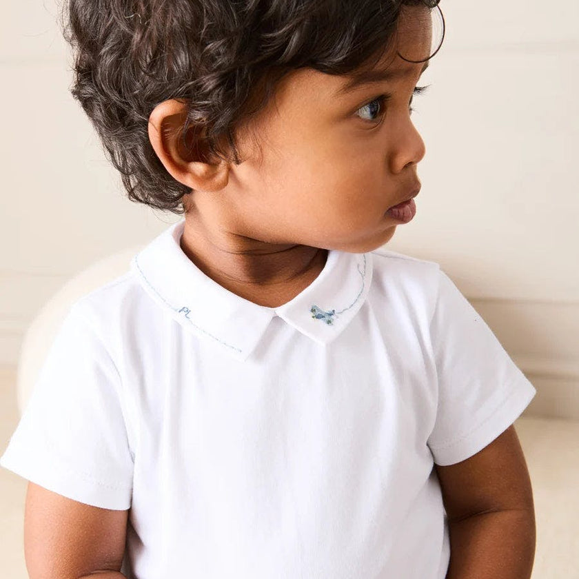 Plane Embroidery Short Sleeve Bodysuit in White (3mths-3yrs)