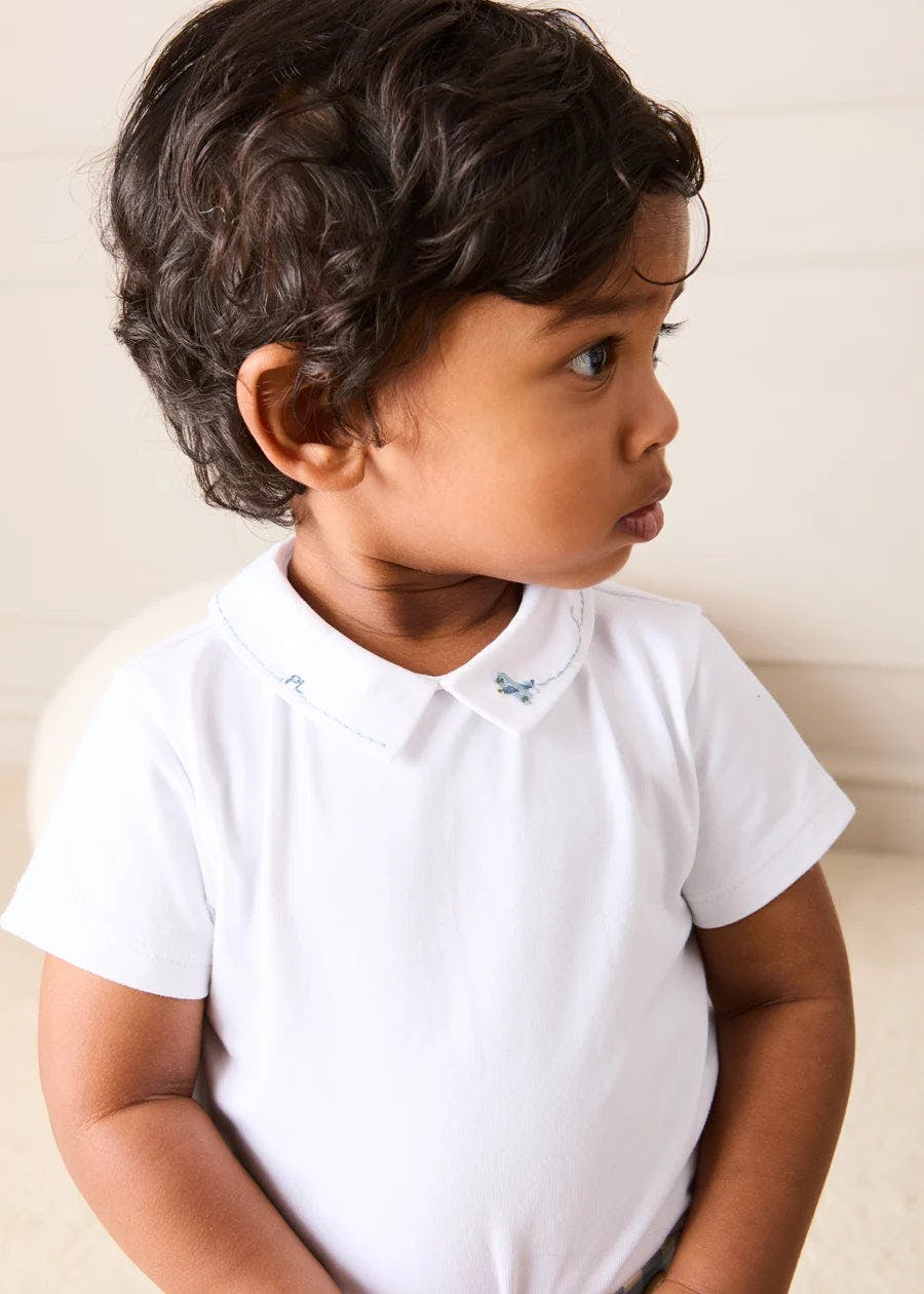 Plane Embroidery Short Sleeve Bodysuit in White (3mths-3yrs)