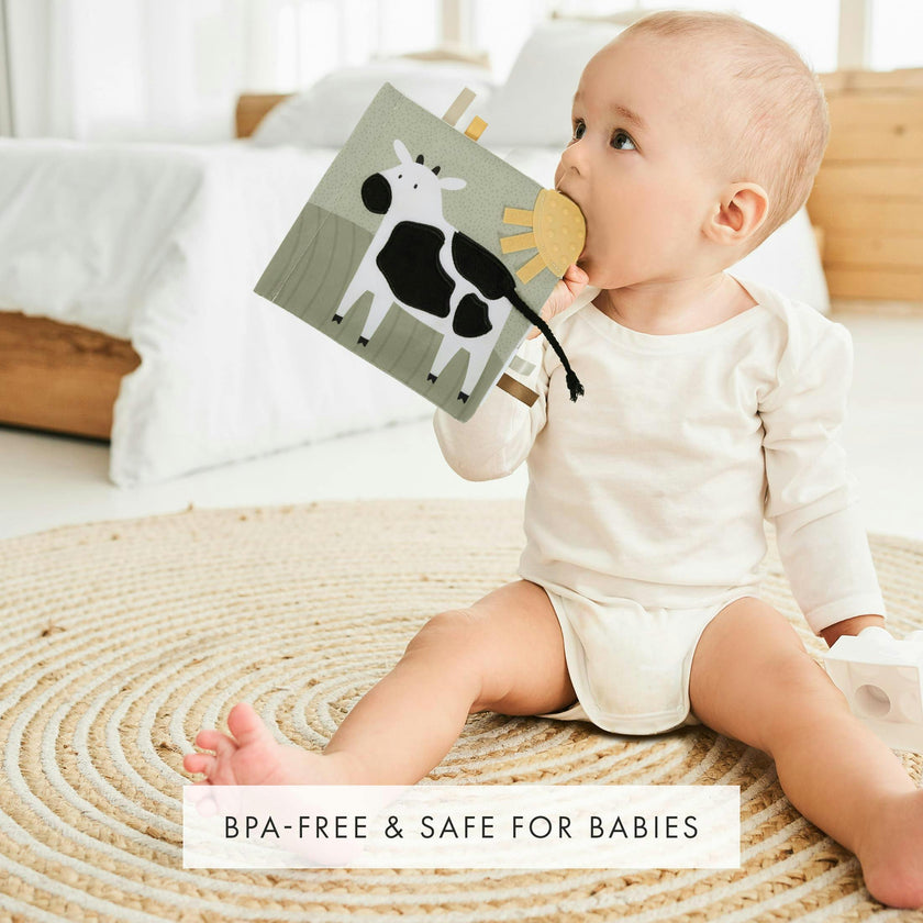 Soft Baby Book with Touch and Feel Pages - Sensory Book for Babies 0-6 Months with Textured Animals, Mirror & Crinkle Paper - Perfect for Baby Showers