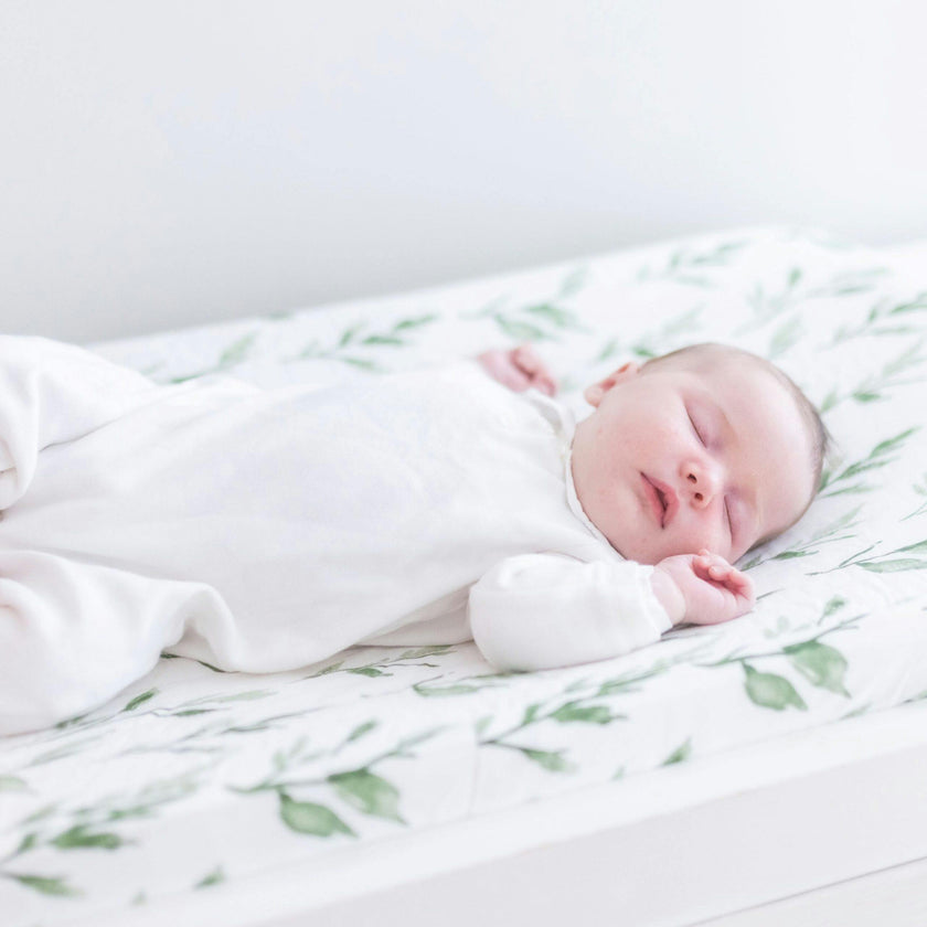 Parker Green Leaf Cotton Quilted Change Pad Cover