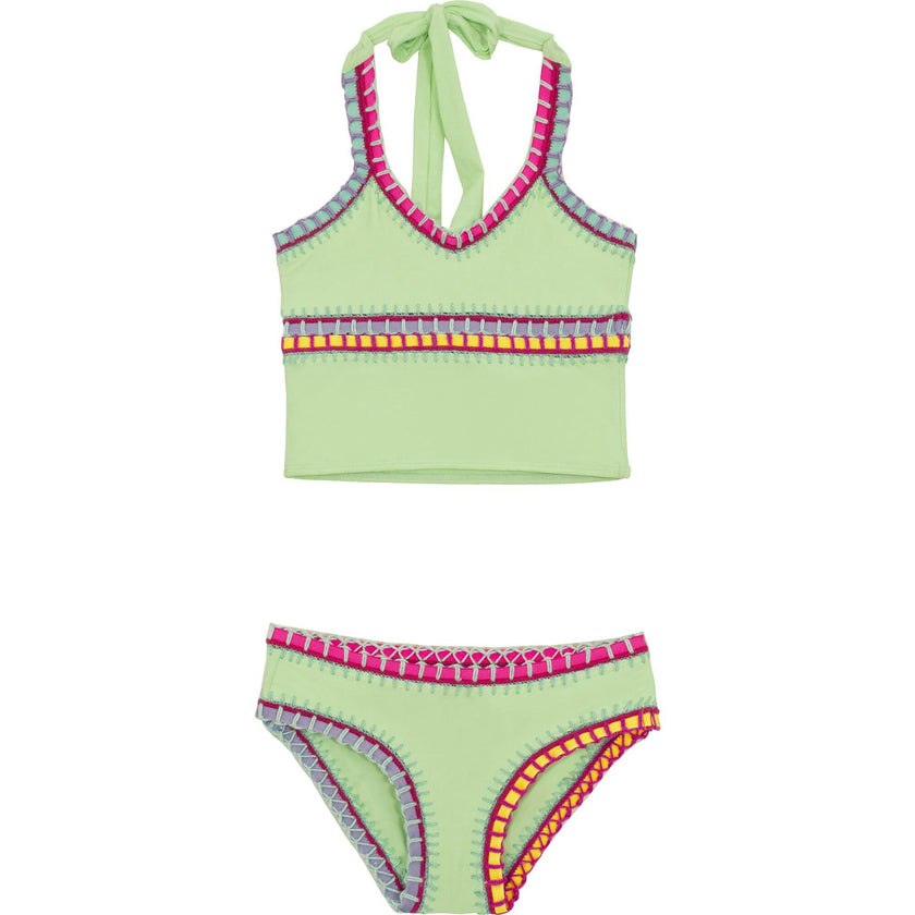 Rainbow Embroidered Tankini, Green
