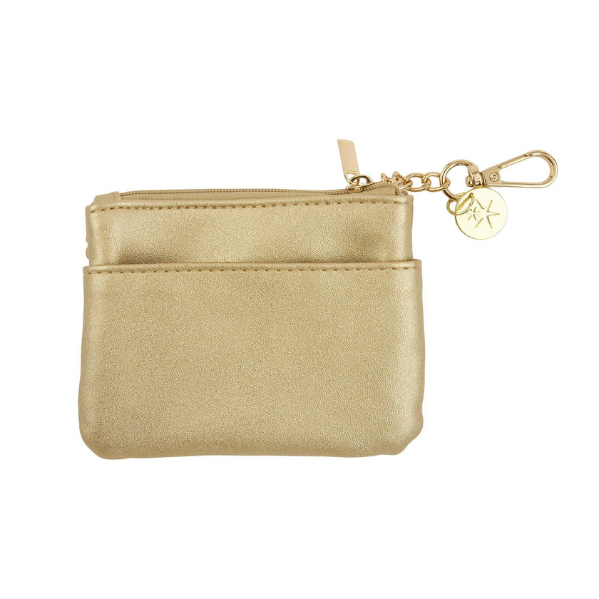 Packed Party Mini Gold Metallic Leatherette Clip and Zip Wallet - Three-Compartment Mini Wallet with Gold Clip for Phone Chains and Keyrings, 4.25x3.5 Inch