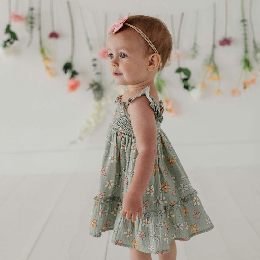 Girls Flutter Dress Set in Peachy Blush