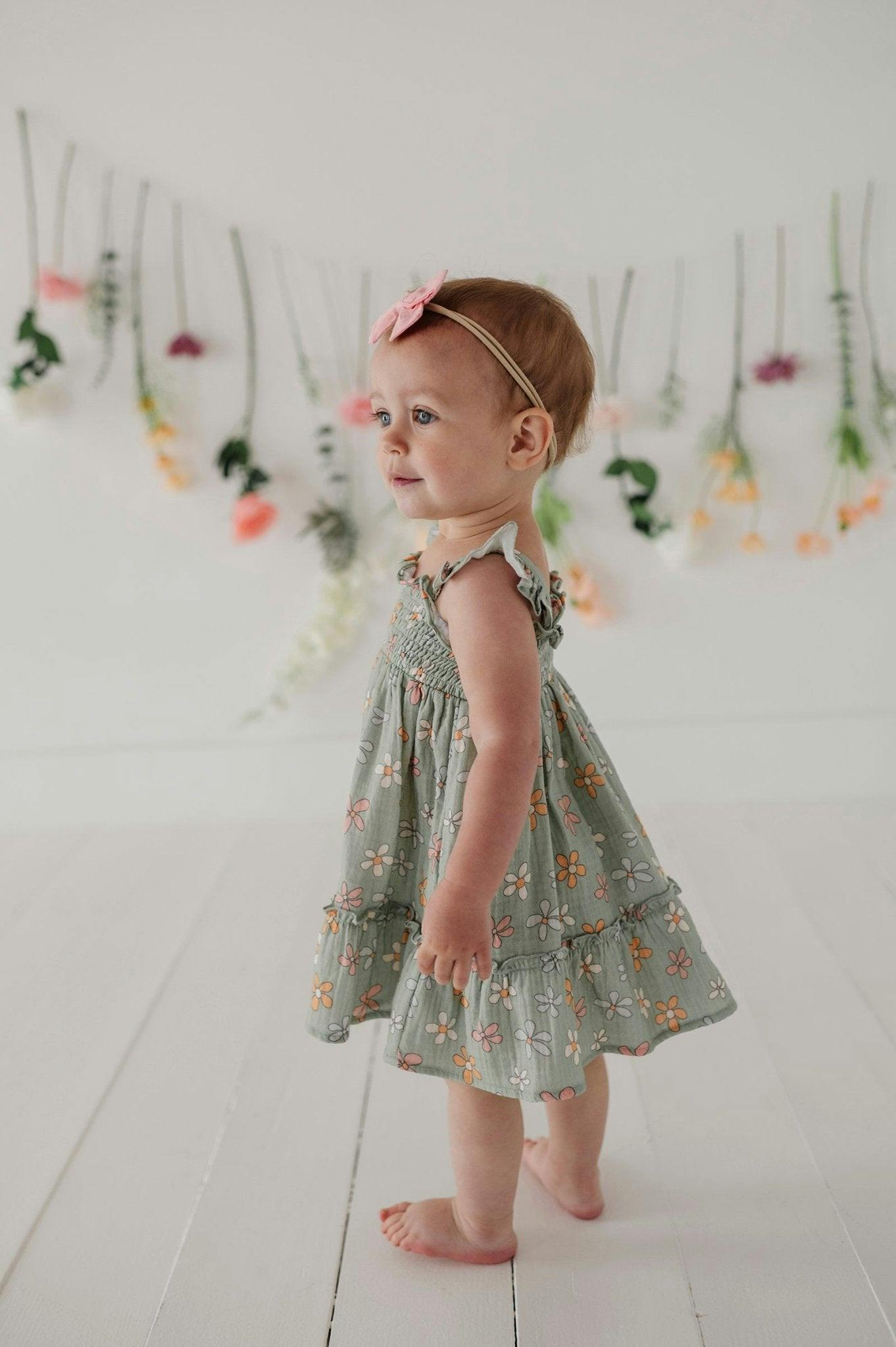 Girls Flutter Dress Set in Peachy Blush