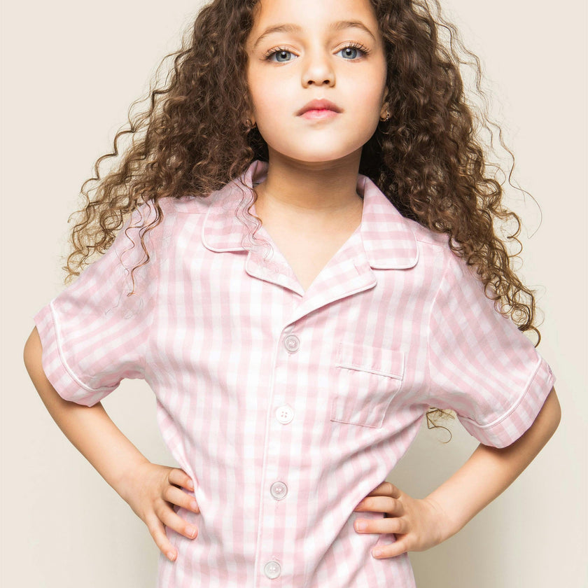 Kid's Twill Pajama Short Set in Pink Gingham