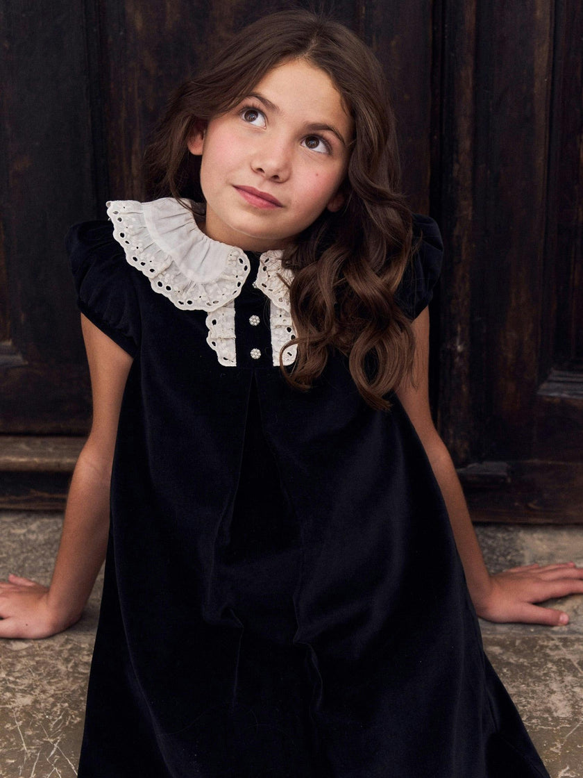 Black Clara Velvet Girl A-Line Dress