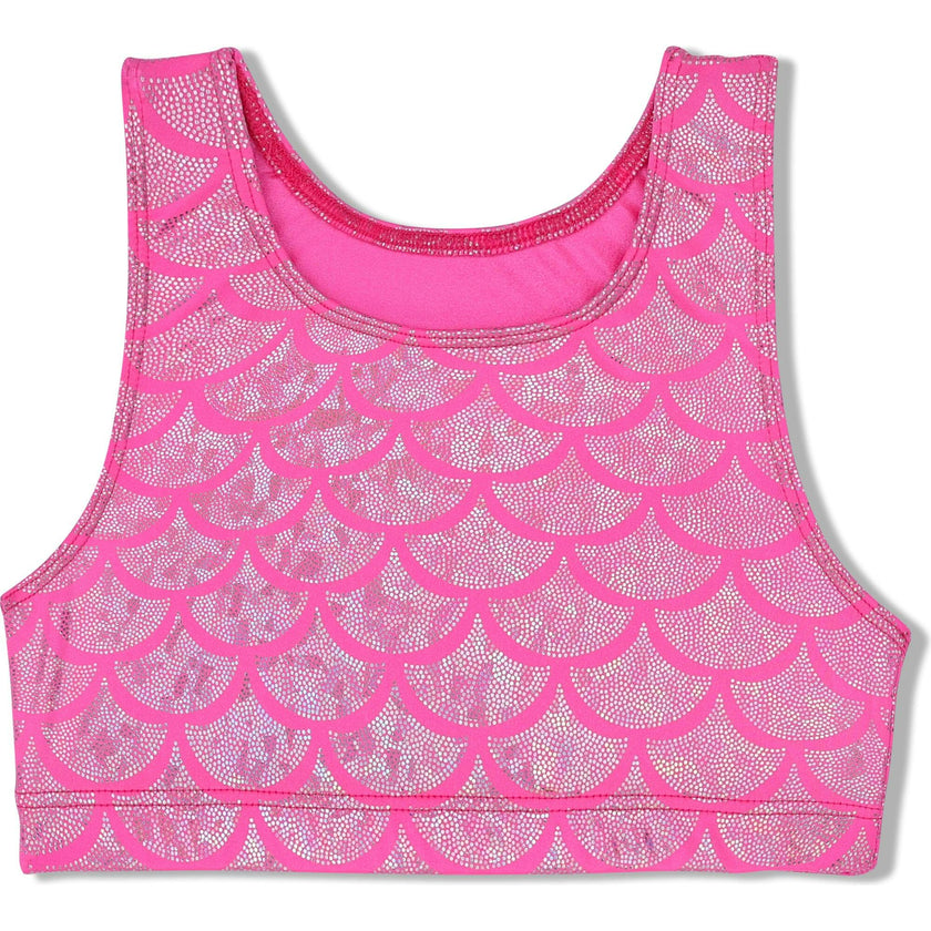 Pink Shimmer Mermaid Sports Bra Crop, Pink