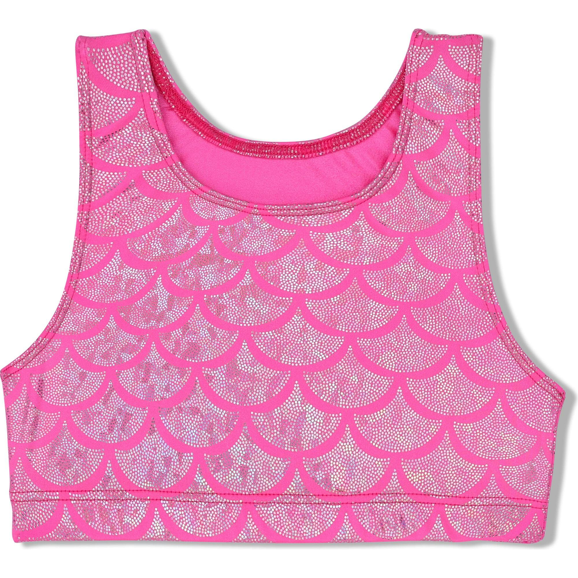Pink Shimmer Mermaid Sports Bra Crop, Pink