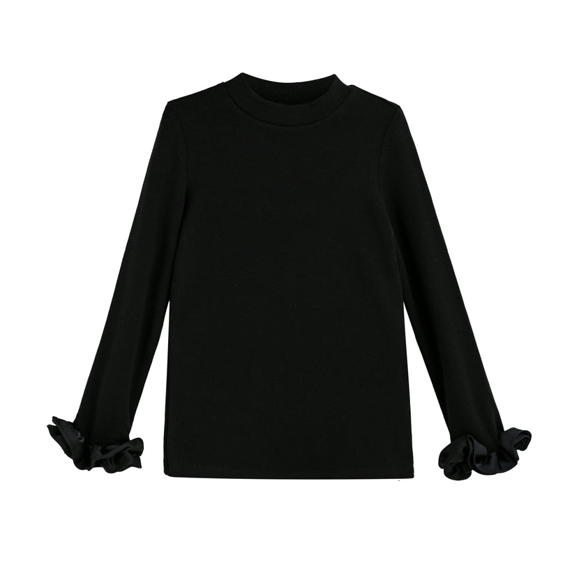 Black Top with Satin Ruffle Cuffs