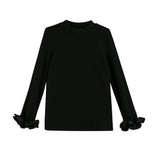 Black Top with Satin Ruffle Cuffs