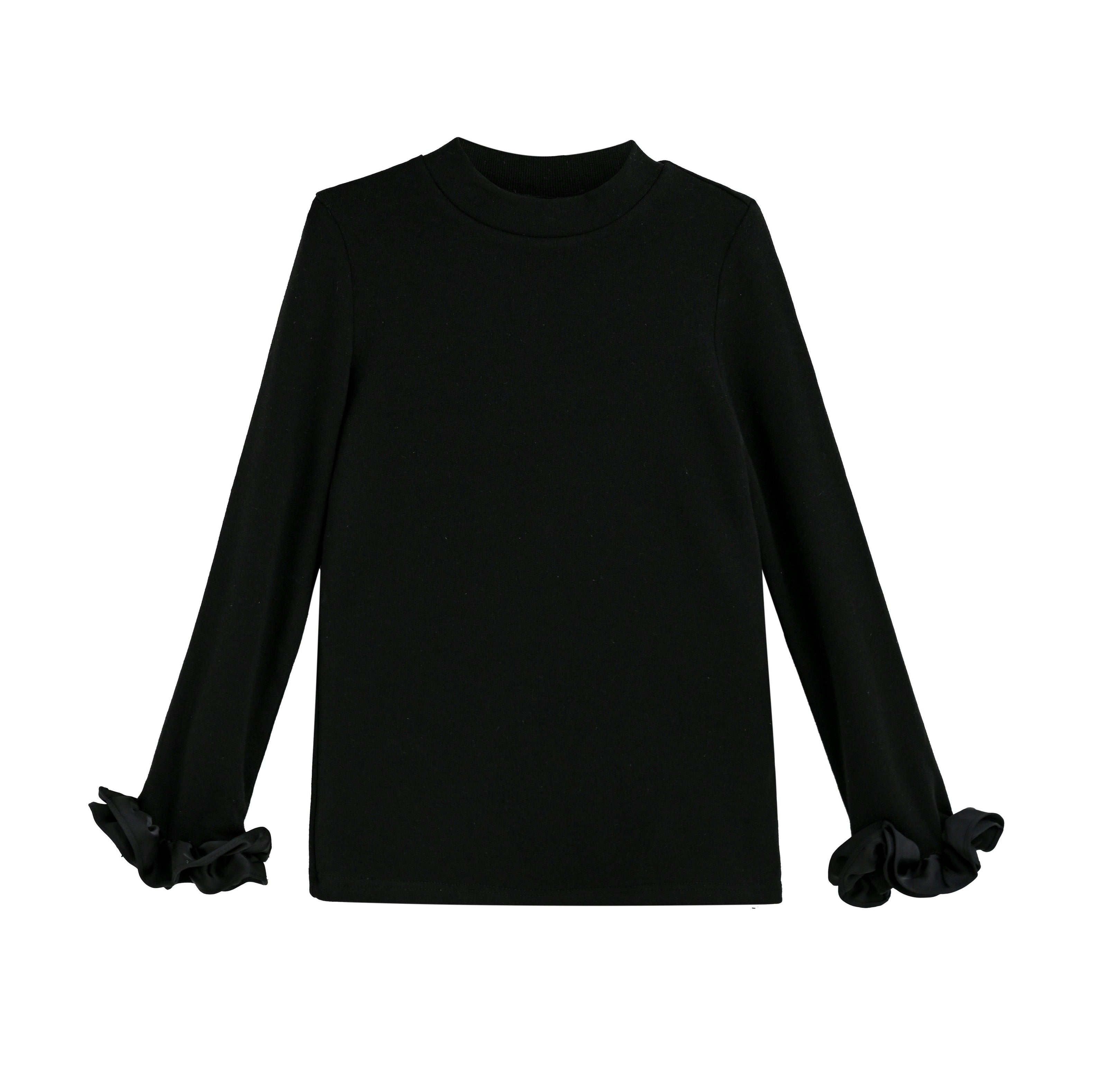 Black Top with Satin Ruffle Cuffs