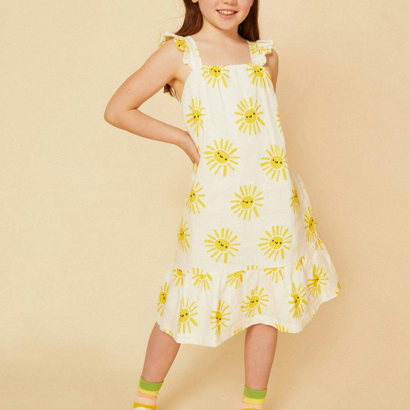 Linen Sun Kid Ruffle Dress