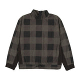 Corduroy Plaid Mao Collar Long Sleeve Toggle Top