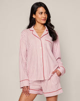 Women's Pima Long Sleeve Short Set in Antique Red Ticking