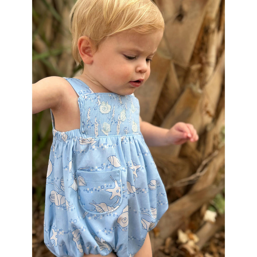 William Smocked Bubble in Blue Shell
