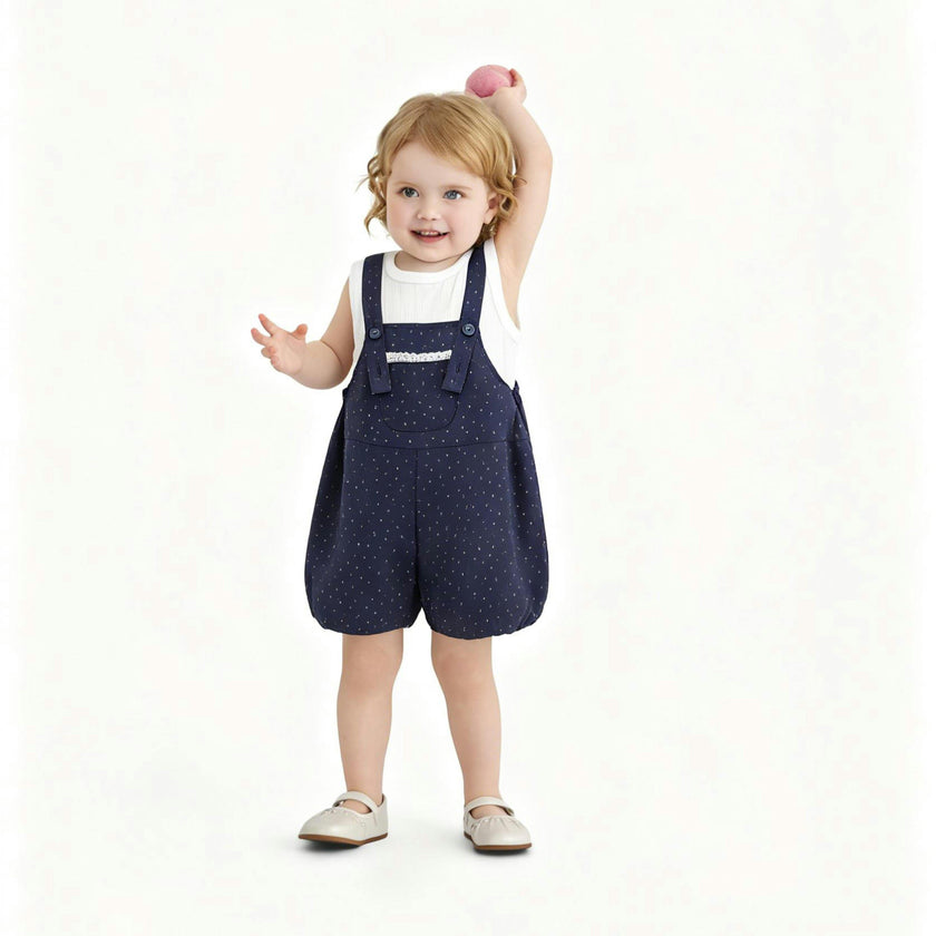 Navy Dotted Overall Set