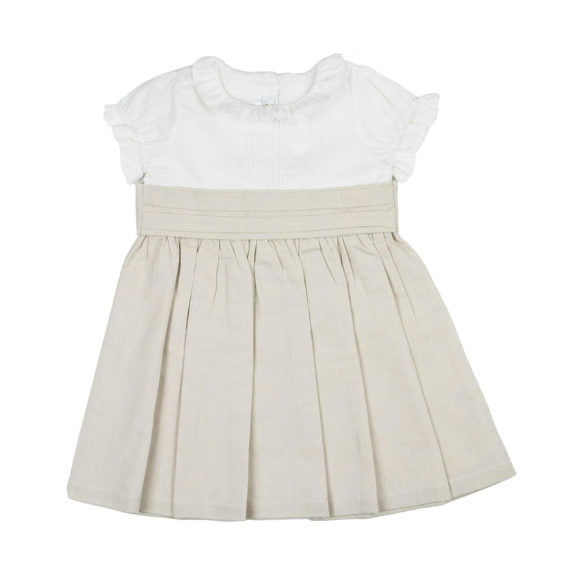 Natural Linen Dress - Pleated Sash Waist