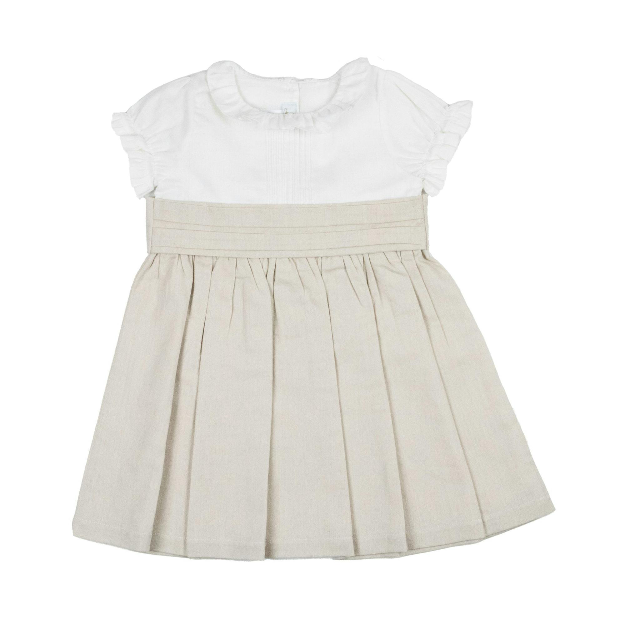 Natural Linen Dress - Pleated Sash Waist