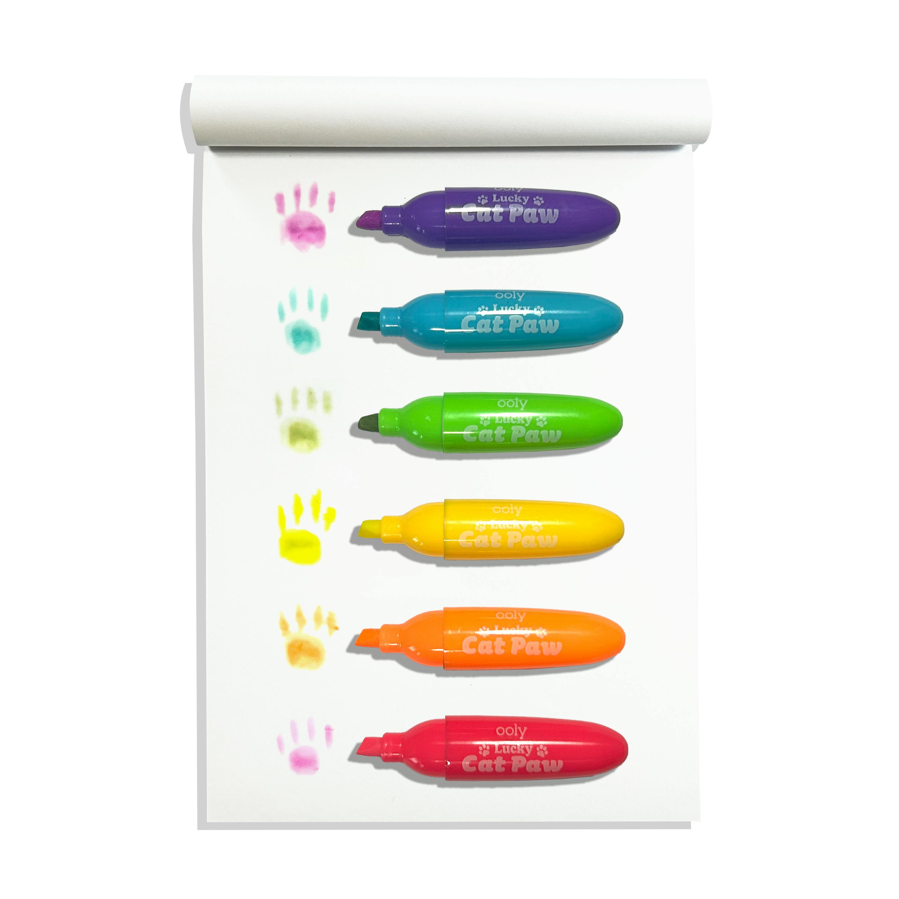 Lucky Cat Paw Scented Neon Highlighters - Set of 6