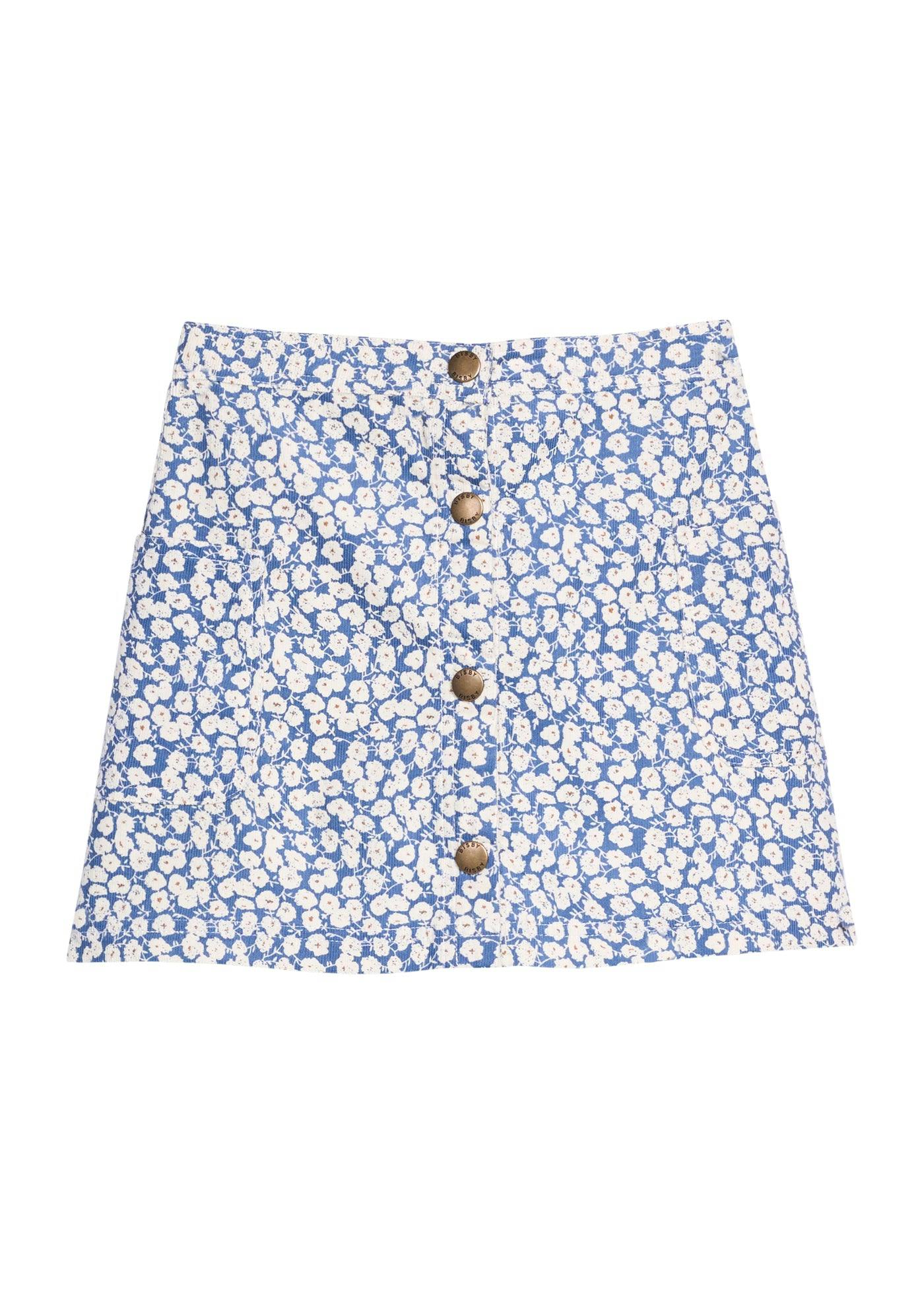 Emily Skirt - French Blue Floral Corduroy