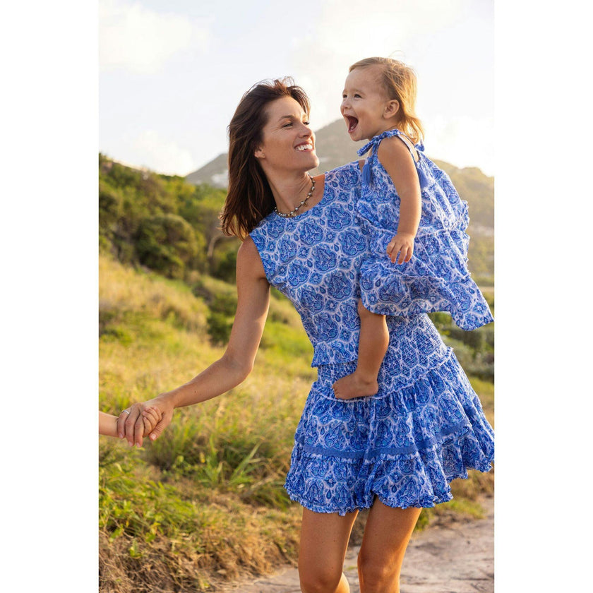 Maribel Cropped Women's Tank and Skirt Set Blue Paisley, Blue