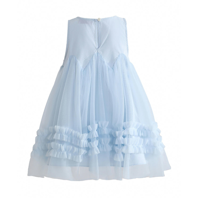 Blue Genevieve Pleated Tulle Dress