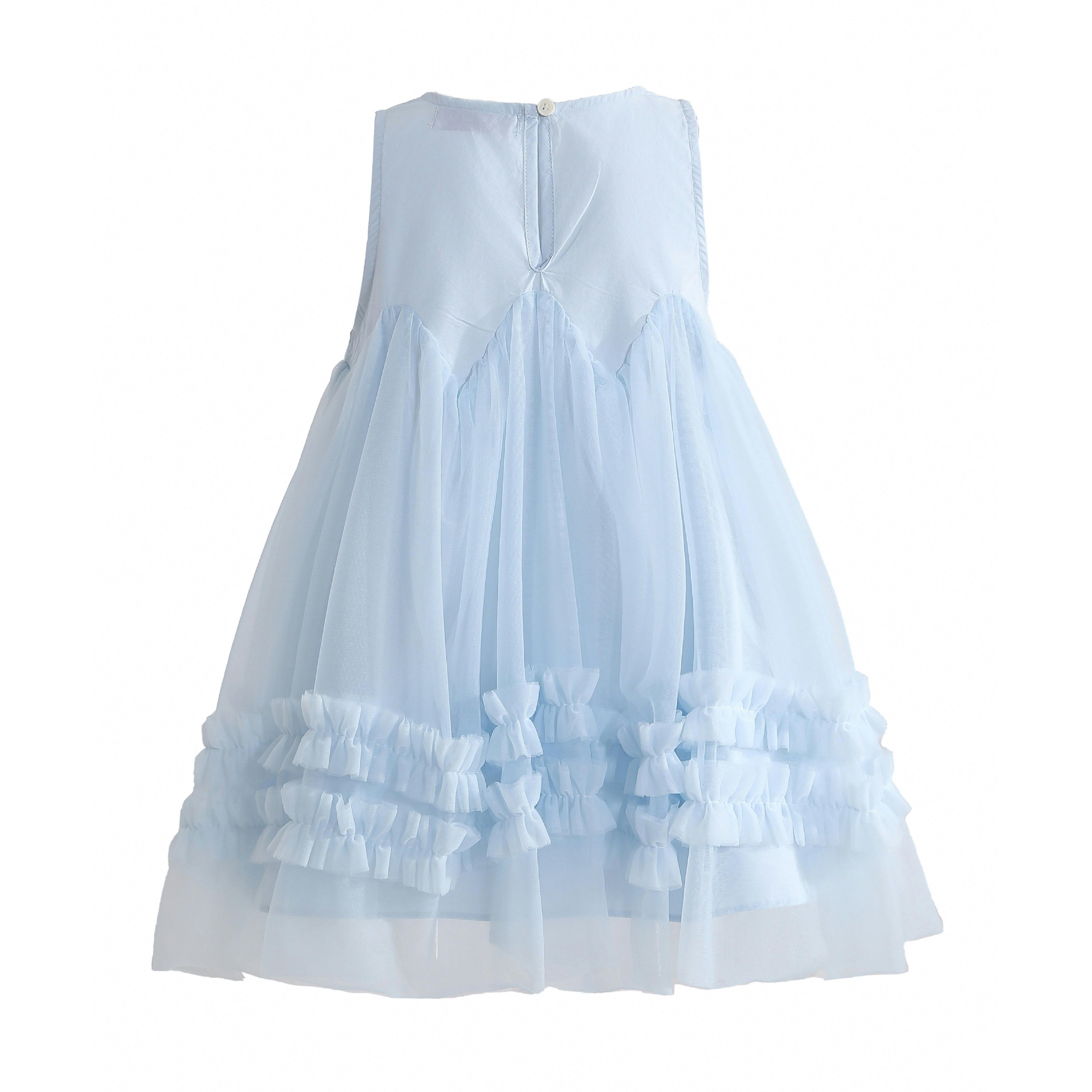 Blue Genevieve Pleated Tulle Dress