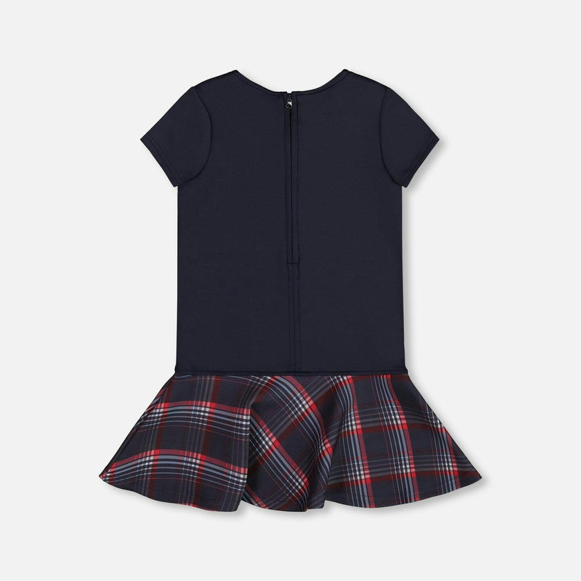 Milano Dress Navy Blue with Plaid Flounce