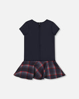 Milano Dress Navy Blue with Plaid Flounce