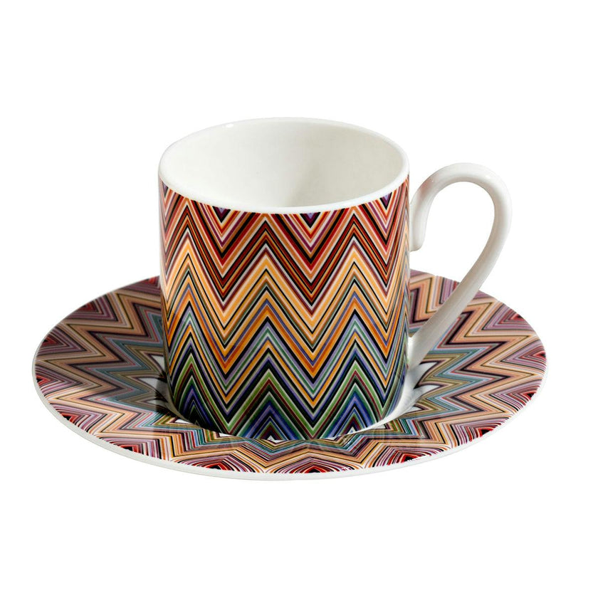 Coffee Cup & Saucer ZIG ZAG Set of 2 in Luxury Box Jarris 156 diam. 2.3", H 2.5", Cap. 4 oz, Saucer diam. 4.75"