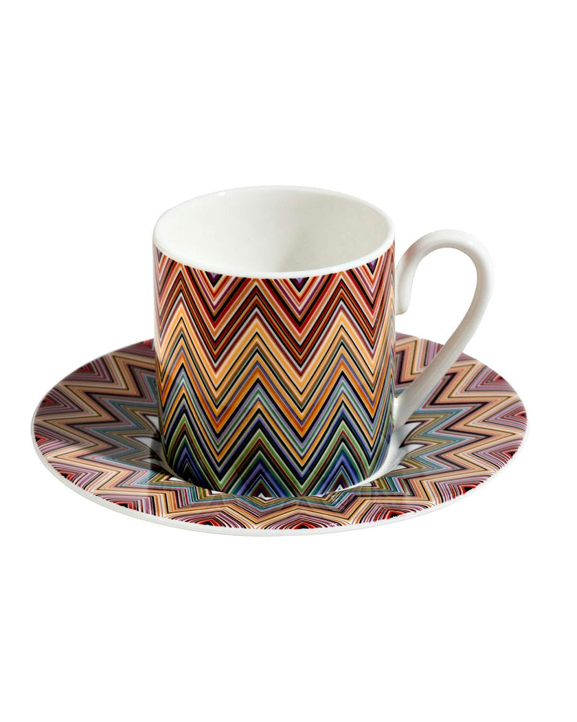 Coffee Cup & Saucer ZIG ZAG Set of 2 in Luxury Box Jarris 156 diam. 2.3", H 2.5", Cap. 4 oz, Saucer diam. 4.75"