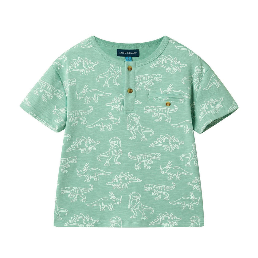 Boys Printed Henley Set | Green Dino