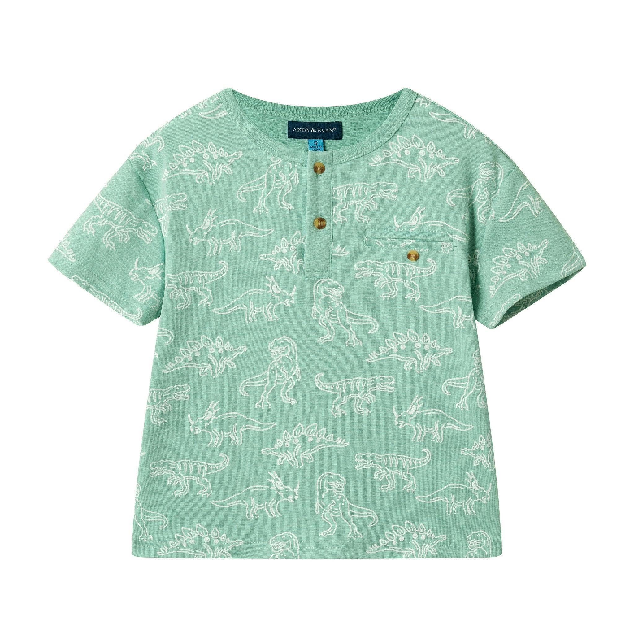 Boys Printed Henley Set | Green Dino